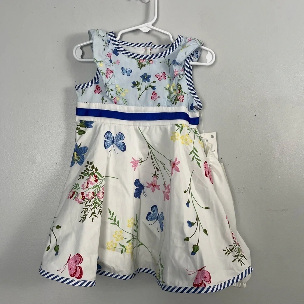 Nwt Rare Editions Little Girls Printed Poplin Dress - Blue size 24 months